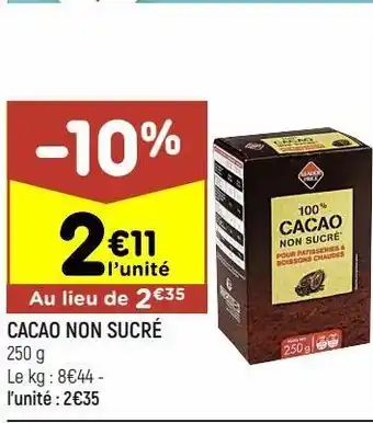 Leader Price Cacao non sucré offre