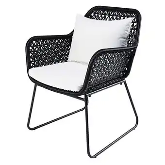 Maisons du Monde Fauteuil de jardin en résine tressée noire et coussins blancs offre