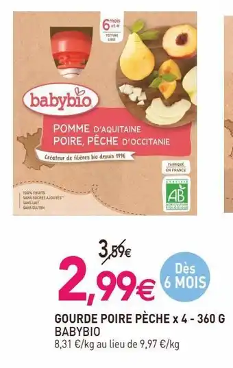naturéO Gourde poire peche babybio offre