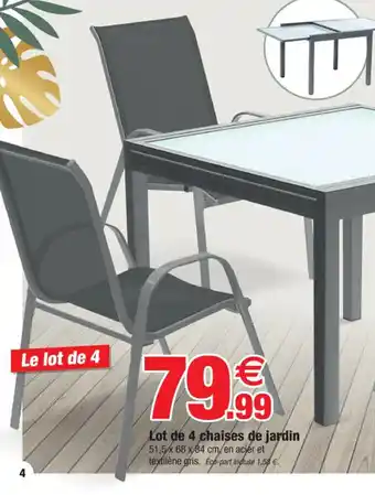 Bazarland Lot de 4 chaises de jardin offre