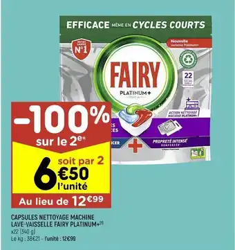 Leader Price Capsules nettoyage machine lave-vaisselle fairy platinum+ offre