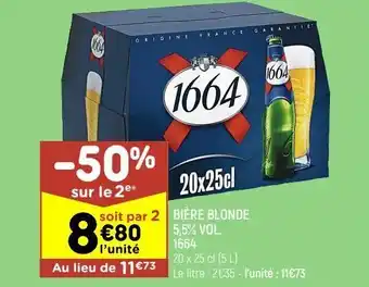 Leader Price Bière blonde 5.5% vol 1664 offre