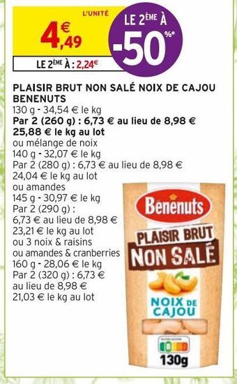 Intermarché Hyper Plaisir brut non sale noix de cajou benenuts offre