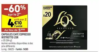 Leader Price Capsules café espresso ristretto l'or offre