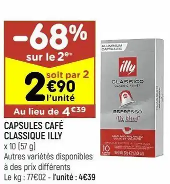 Leader Price Capsules café classique illy offre