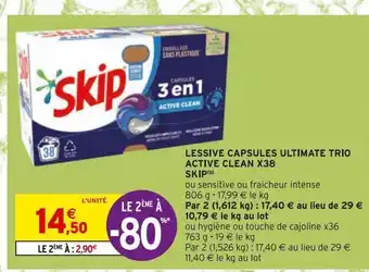 Intermarché Express Lessive en capsules ultimate trio active clean x38 skip offre