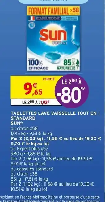 Intermarché Hyper Tablettes lave vaisselle tout en 1 standard sun offre