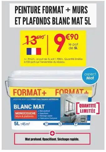 Décor Discount Peinture format + murs et plafonds blanc mat 5l offre