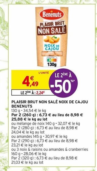 Intermarché Express Plaisir brut non sale noix de cajou benenuts offre