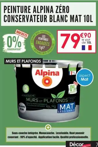 Décor Discount Peinture blanc mat alpina zéro conservateur murs et plafonds 10l offre