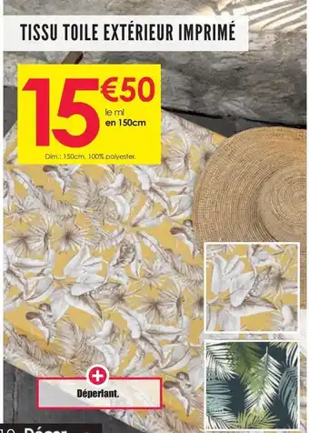 Tissu toile extérieur imprimé palmes marine / palmes jaune
