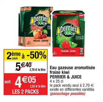 Cora x Carrefour Eau Gazeuse Aromatisée Fraise Kiwi Perrier & Juice offre