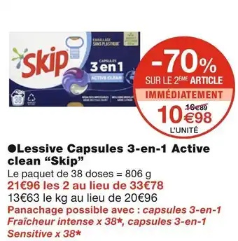 Monoprix Skip lessive capsules 3-en-1 active clean offre