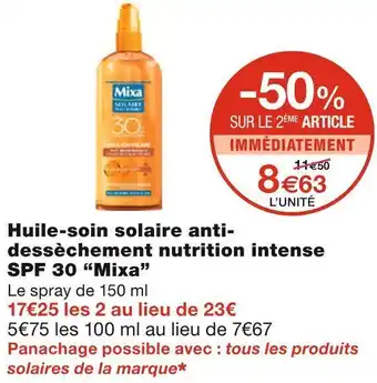 Monoprix Mixa huile-soin solaire anti- dessèchement nutrition intense spf 30 offre