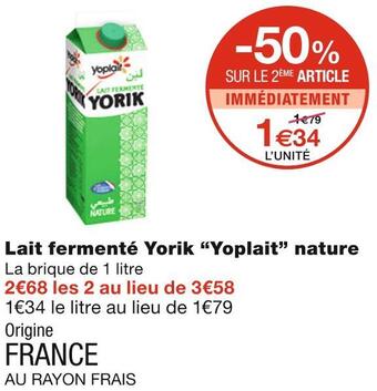 Monoprix Yoplait lait fermenté yorik nature offre