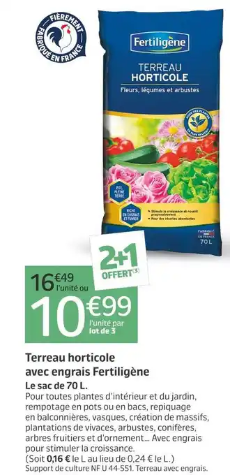 Jardiland Fertiligène terreau horticole avec engrais offre
