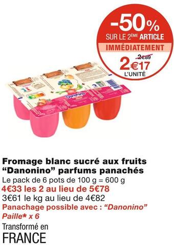 Monoprix Danonino fromage blanc sucré aux fruits parfums panachés offre