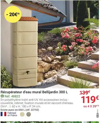 Gamm vert Bellijardin récupérateur d’eau mural 300 l offre