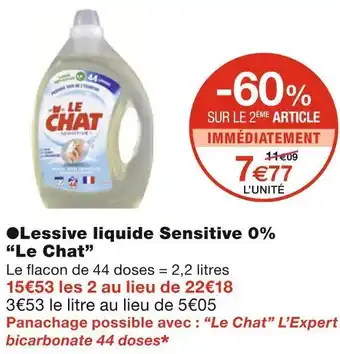Monoprix Le chat lessive liquide sensitive 0% offre