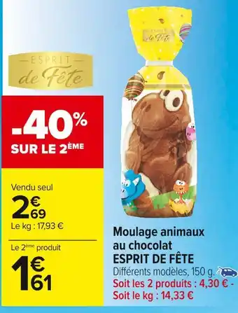Carrefour Market Esprit de fête moulage animaux au chocolat offre