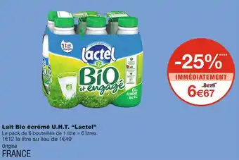 Monoprix Lactel lait bio écrémé u.h.t. offre