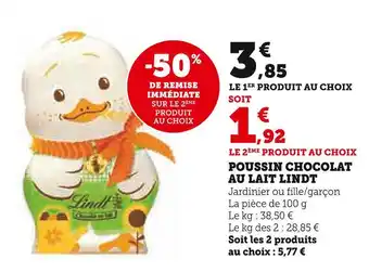 Super U Lindt poussin chocolat au lait lindt offre