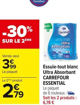 Carrefour Market Carrefour essential essuie-tout blanc ultra absorbant offre