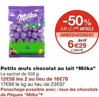 Monoprix Milka petits œufs chocolat au lait offre