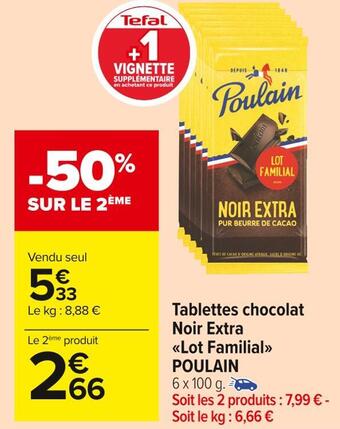 Poulain tablettes chocolat noir extra lot familial