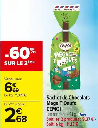 Carrefour Market Cemoi sachet de chocolats méga t’oeufs offre