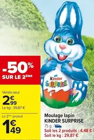 Carrefour Market Kinder surprise moulage lapin offre