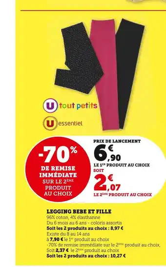 Super U U legging bebe et fille offre