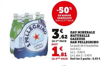 Super U San pellegrino eau minerale naturelle gazeuse offre
