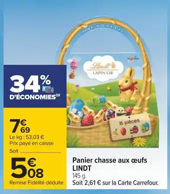 Carrefour Lindt panier chasse aux œufs offre