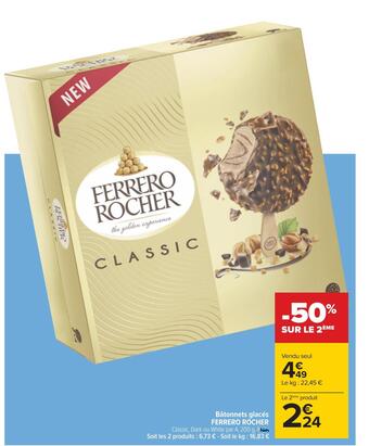 Carrefour Ferrero rocher bâtonnets glacés offre