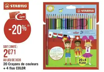 20 Crayons de couleurs + 4 fluo COLOR