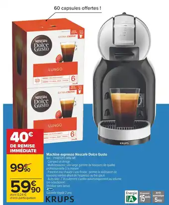 Carrefour Knups machine expresso nescafé dolce gusto offre