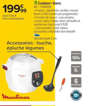 Carrefour Moulinex cookeo+ blanc offre