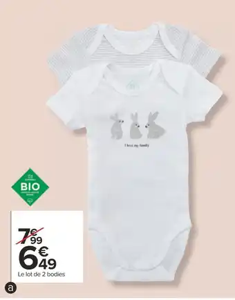 Carrefour Tex baby bodies manches courtes offre