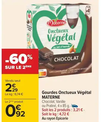 Carrefour Materne gourdes onctueux végétal offre