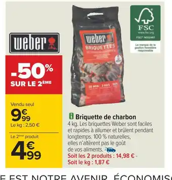 Carrefour Weber briquette de charbon offre