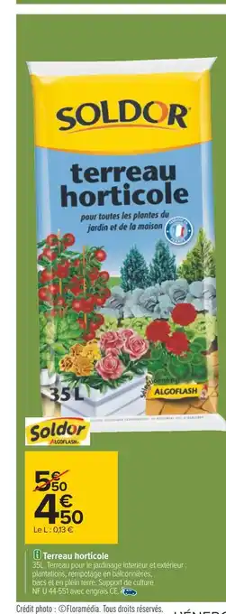 Carrefour Soldor terreau horticole offre