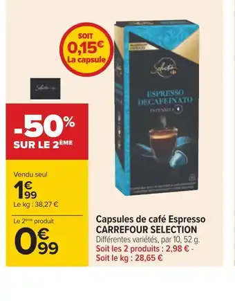 Carrefour Carrefour selection capsules de café espresso offre