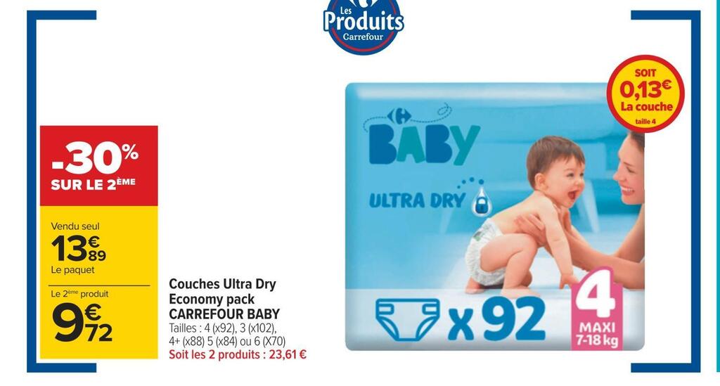 Promo Carrefour baby couches ultra dry economy pack chez Carrefour