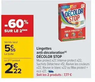 Carrefour Décolor stop lingettes anti-décoloration offre