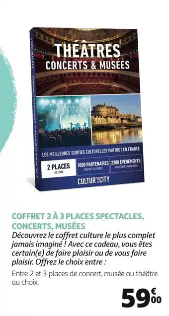 Auchan Coffret 2 à 3 places spectacles, concerts, musées offre