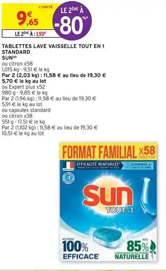 Intermarché Sun tablettes lave vaisselle tout en 1 standard offre