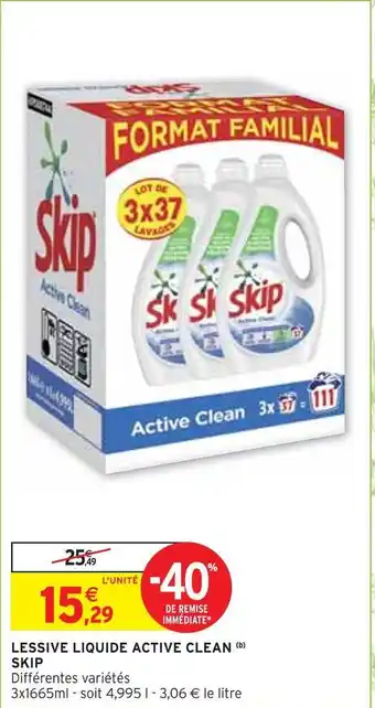 Intermarché Skip lessive liquide active clean (b) offre