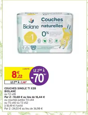Intermarché Biolane couches single t1 x28 offre