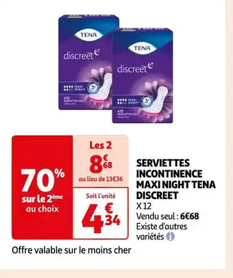 Auchan Tena serviettes incontinence maxi night tena discreet offre